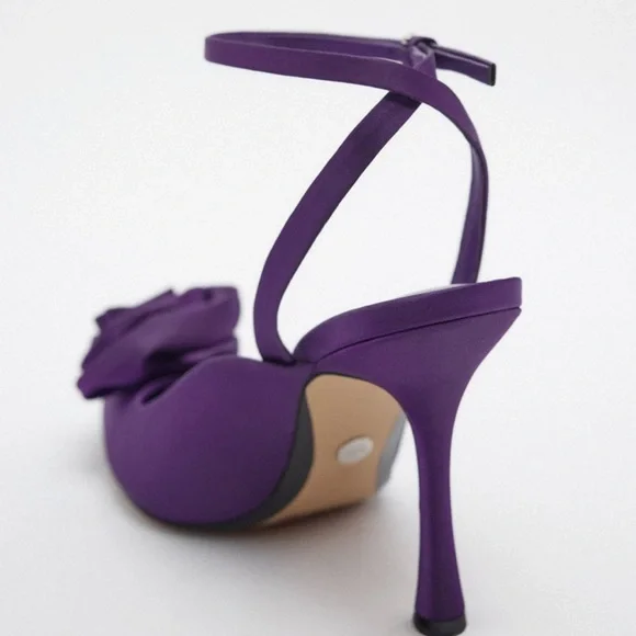 ❗️Last❗️Zara Purple Flower Appliqué Ankle Strap Heels - Picture 3 of 5